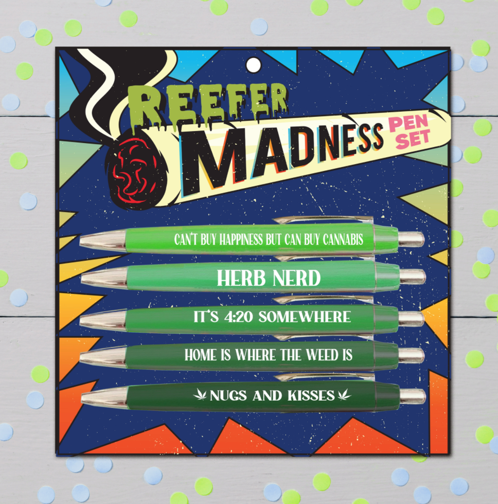 Reefer Madness Black Ink Ballpoint Pen Set (pens, funny)